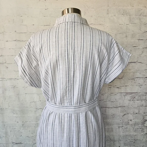 NWOT Ann Taylor Factory Button Front Cotton White Blue Stripe Shirtdress Large - Picture 7 of 11